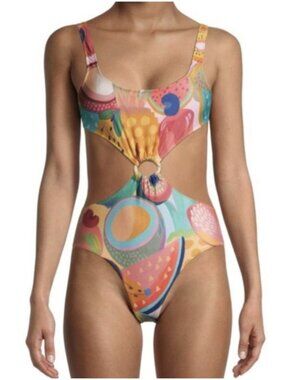 NWT Farm Rio Tropical One-Piece Swimsuit / Size Medium / Beading detail on strap